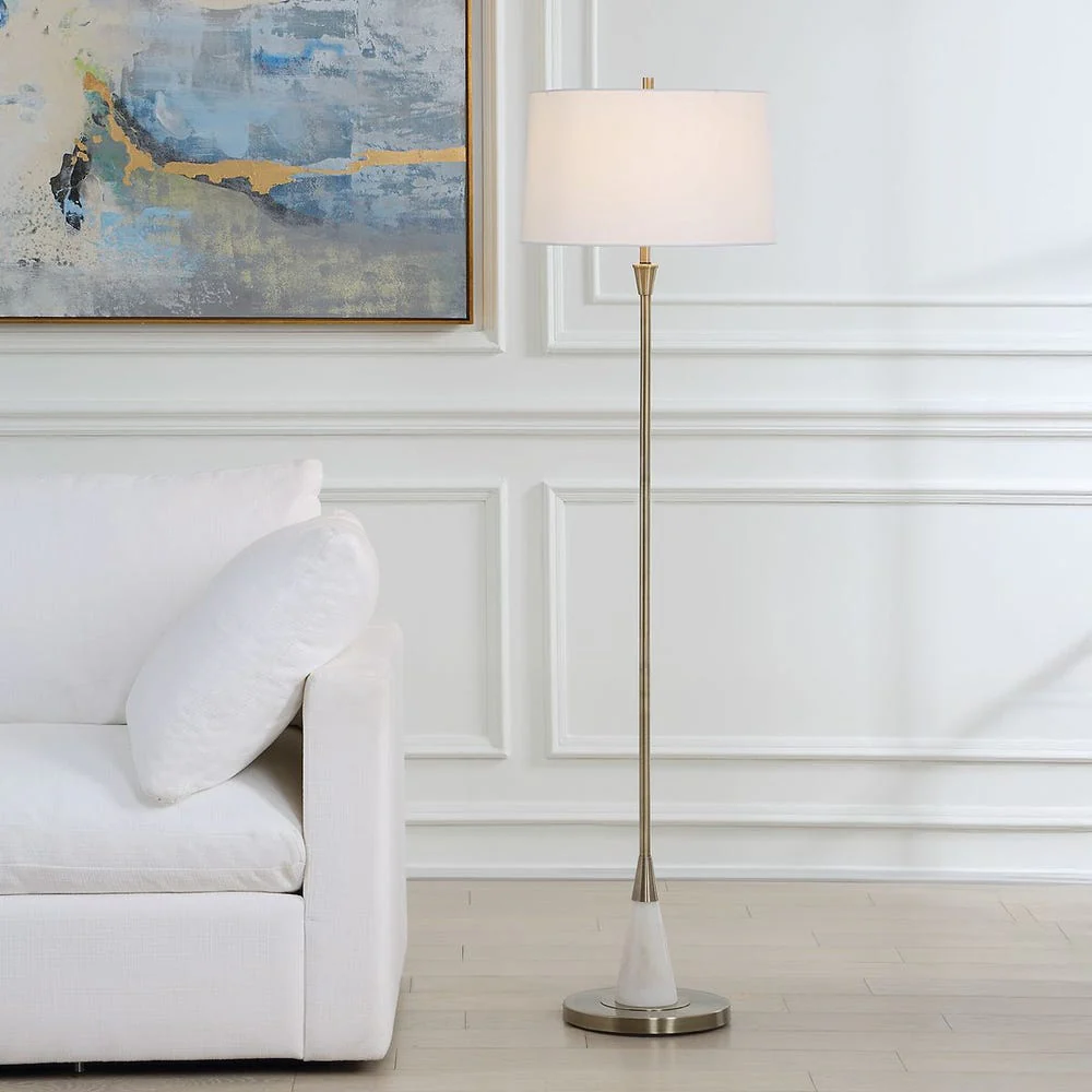 Casa Bella Living White Marble Base With Brass Finish Floor Lamp