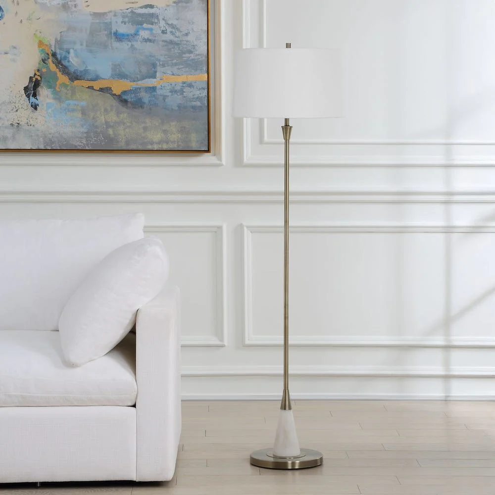 Casa Bella Living White Marble Base With Brass Finish Floor Lamp - Image 3