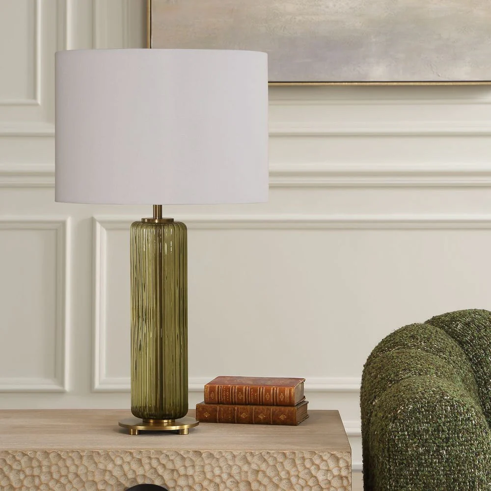 Casa Bella Living Olive Green Transparent Glass Table Lamp - Image 3