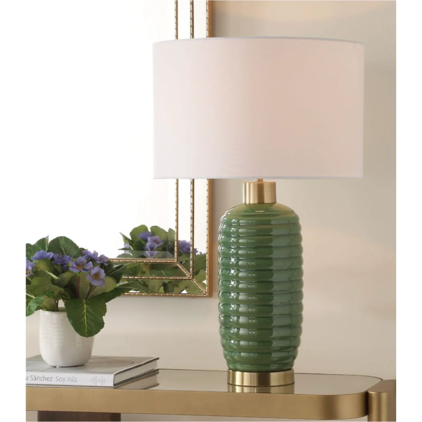 Casa Bella Living Rich Olive Green Ribbed Table Lamp - Image 3