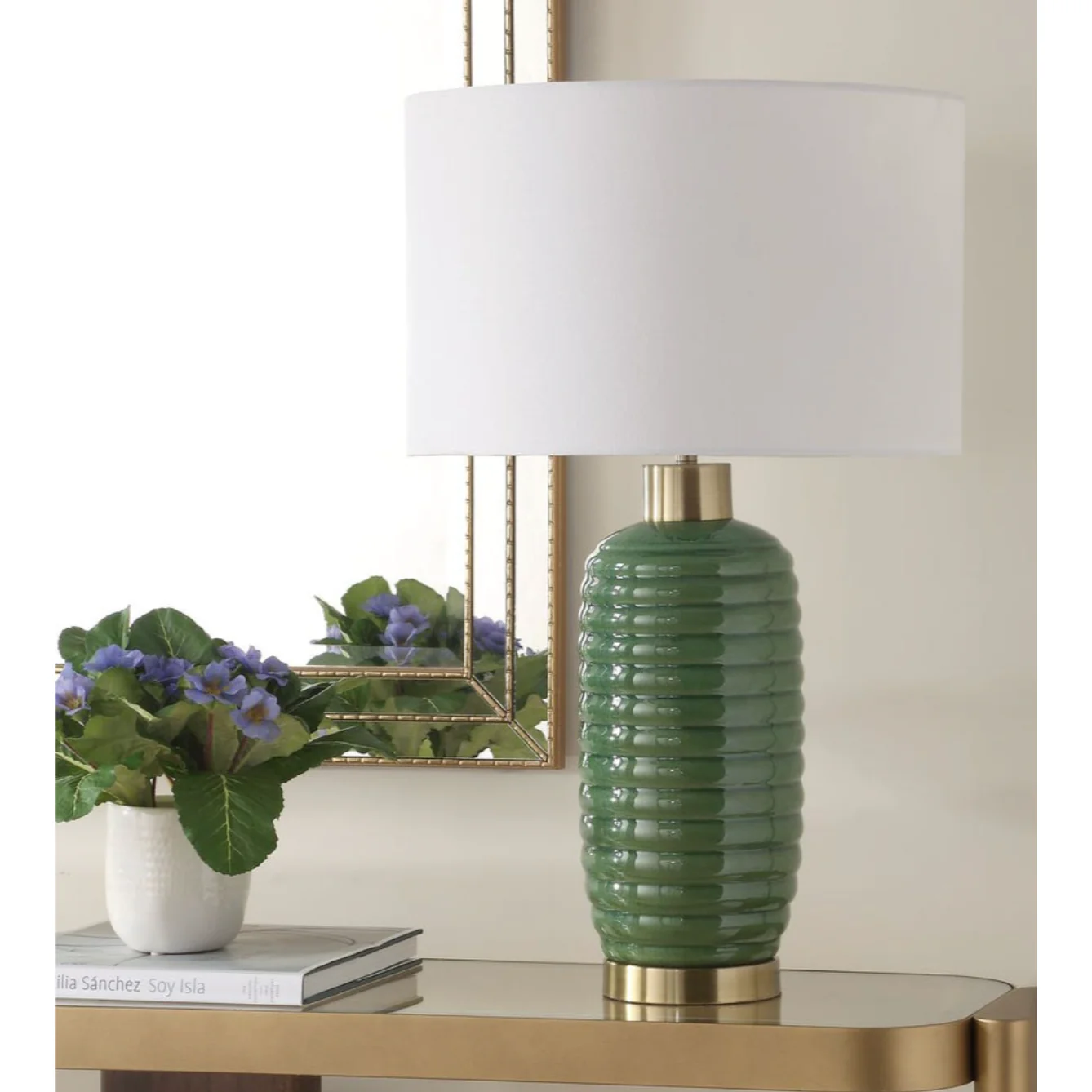 Casa Bella Living Rich Olive Green Ribbed Table Lamp - Image 4