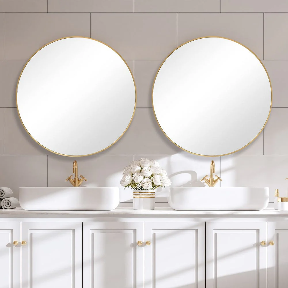 Casa Bella Living Clean And Simple Brushed Gold Round Mirror - Image 2