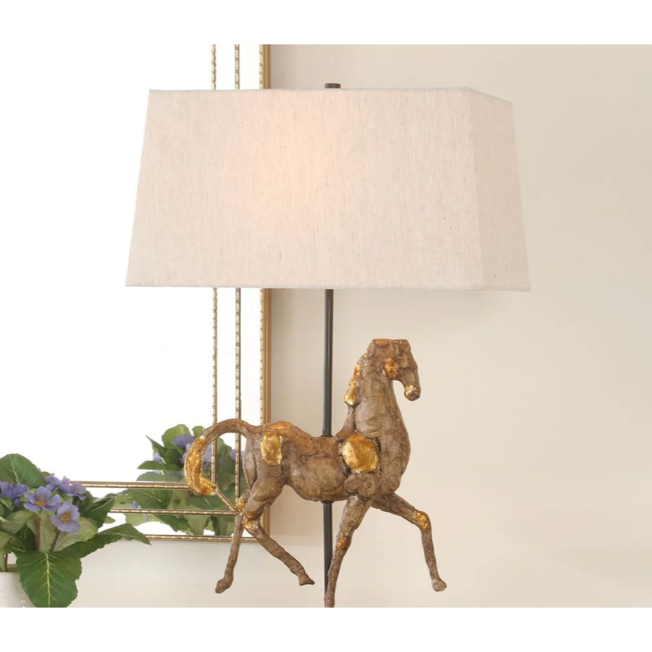 Casa Bella Living Aged Brown Horse Sculpture Table Lamp - Image 2