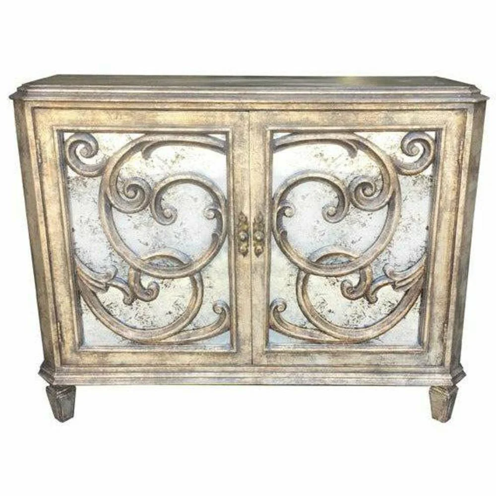 Casa Bonita Peruvian Hand-Painted Carved Wood and Antiqued Mirror Magdalena Chest