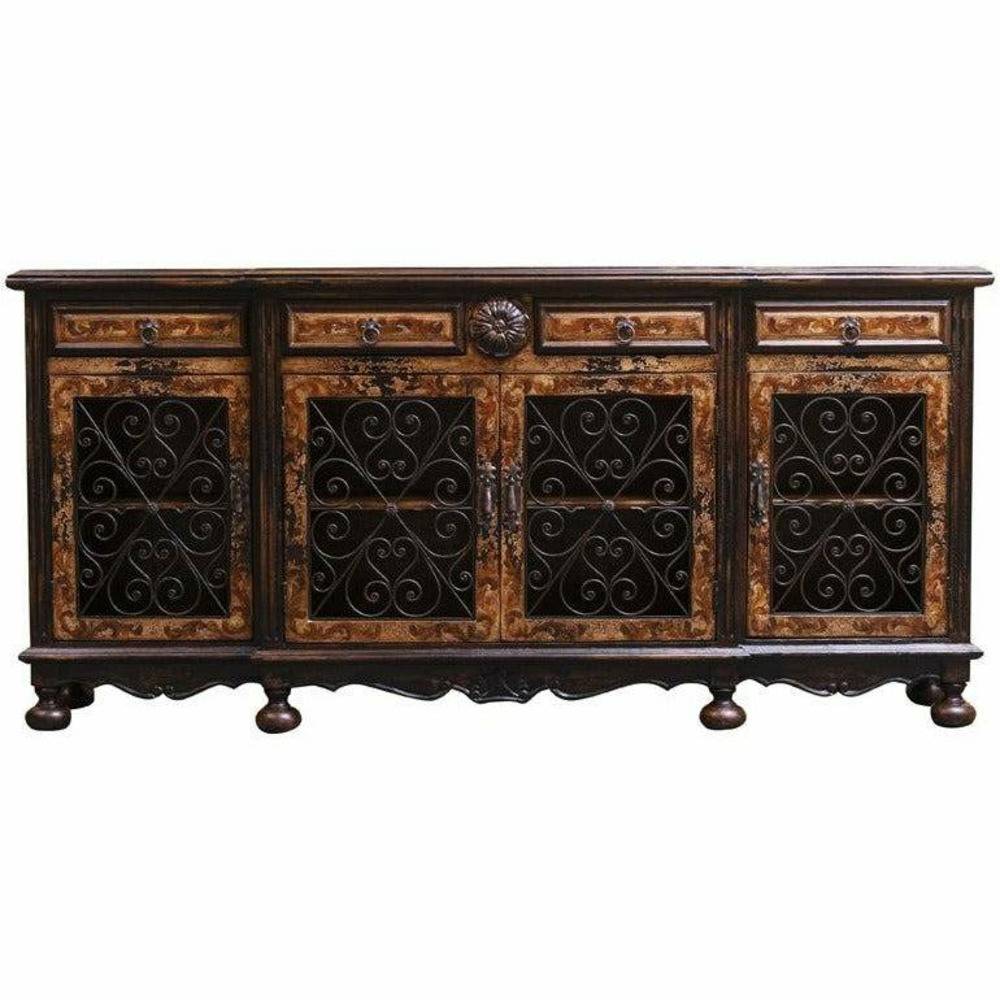 Casa Bonita Peruvian Hand-Painted Carved Wood and Hand Forged Wrought Iron Avila Buffet