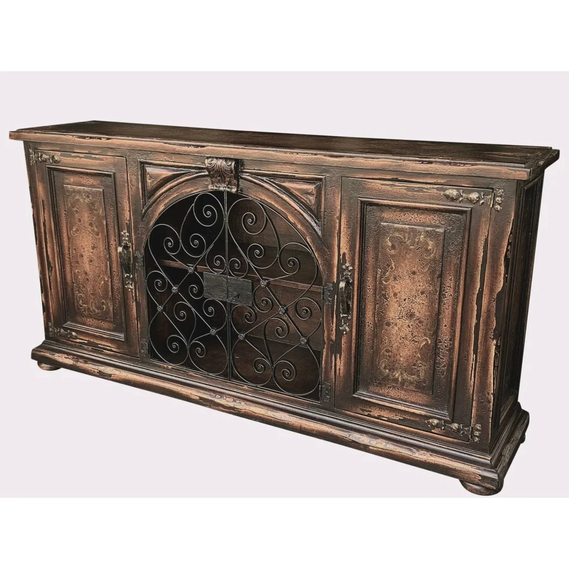 Casa Bonita Peruvian Hand-Painted Carved Wood and Hand Forged Iron Santa Cruz Buffet
