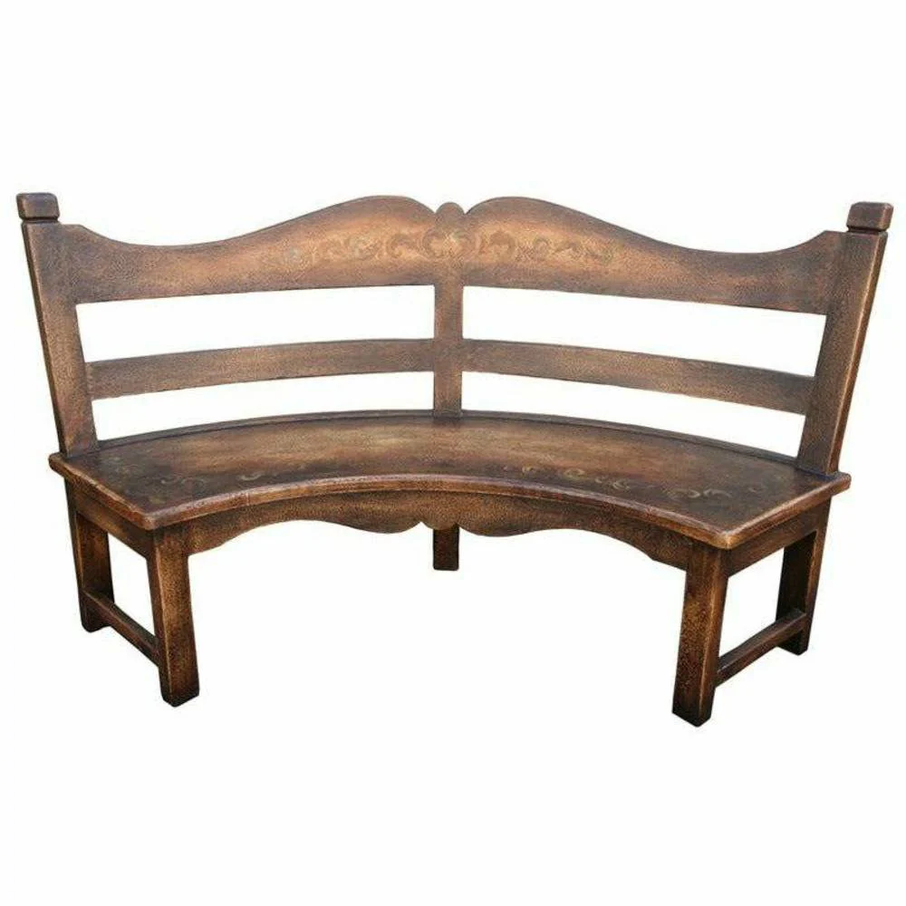 Casa Bonita Peruvian Hand-Painted Carved Wood Bella Curved Bench