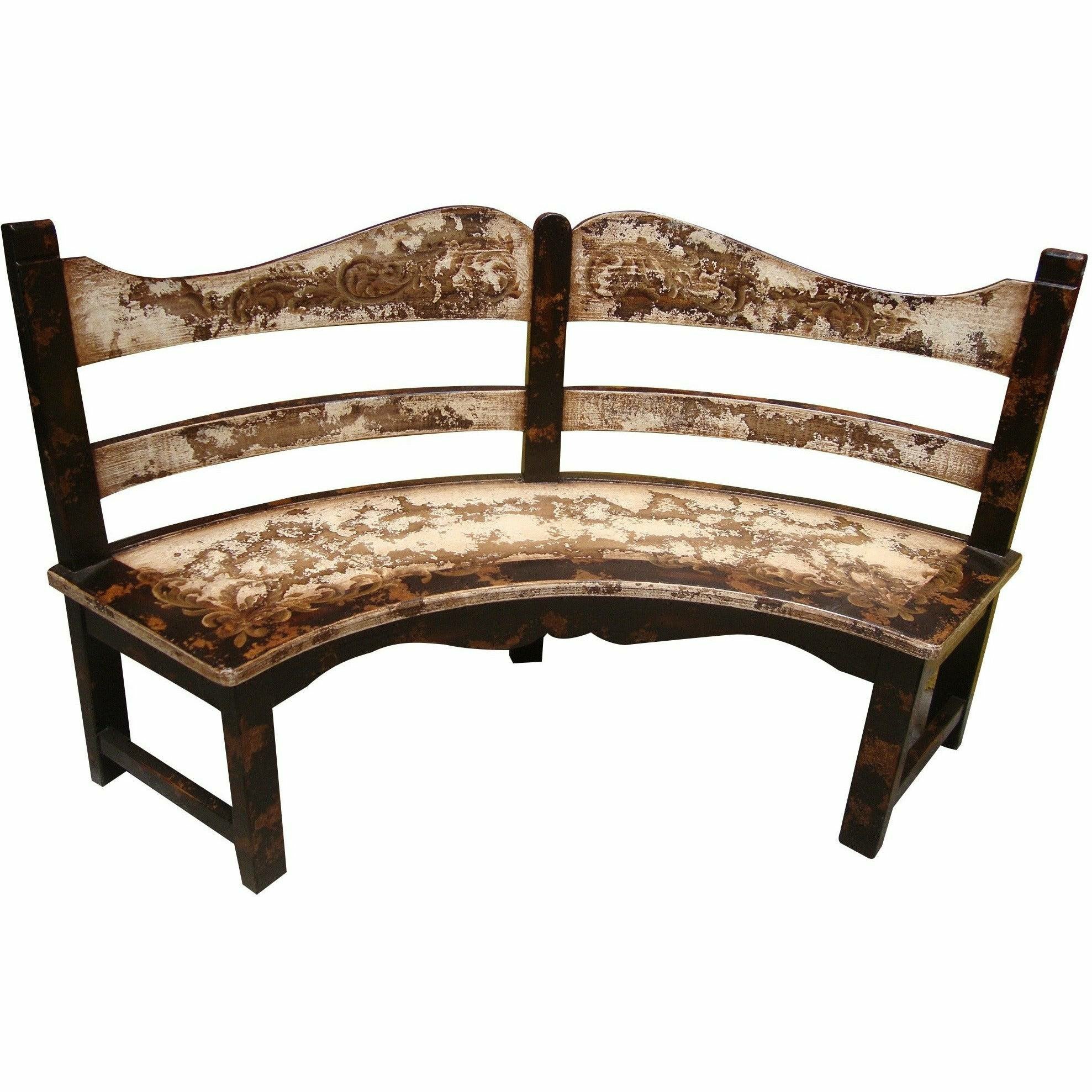 Casa Bonita Peruvian Hand-Painted Carved Wood Bella Curved Bench