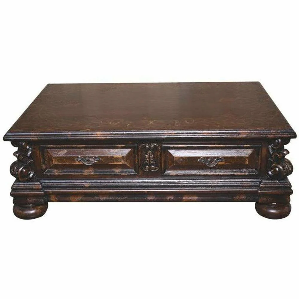 Casa Bonita Peruvian Hand-Painted Carved Wood Palazzo Coffee Table - Image 2