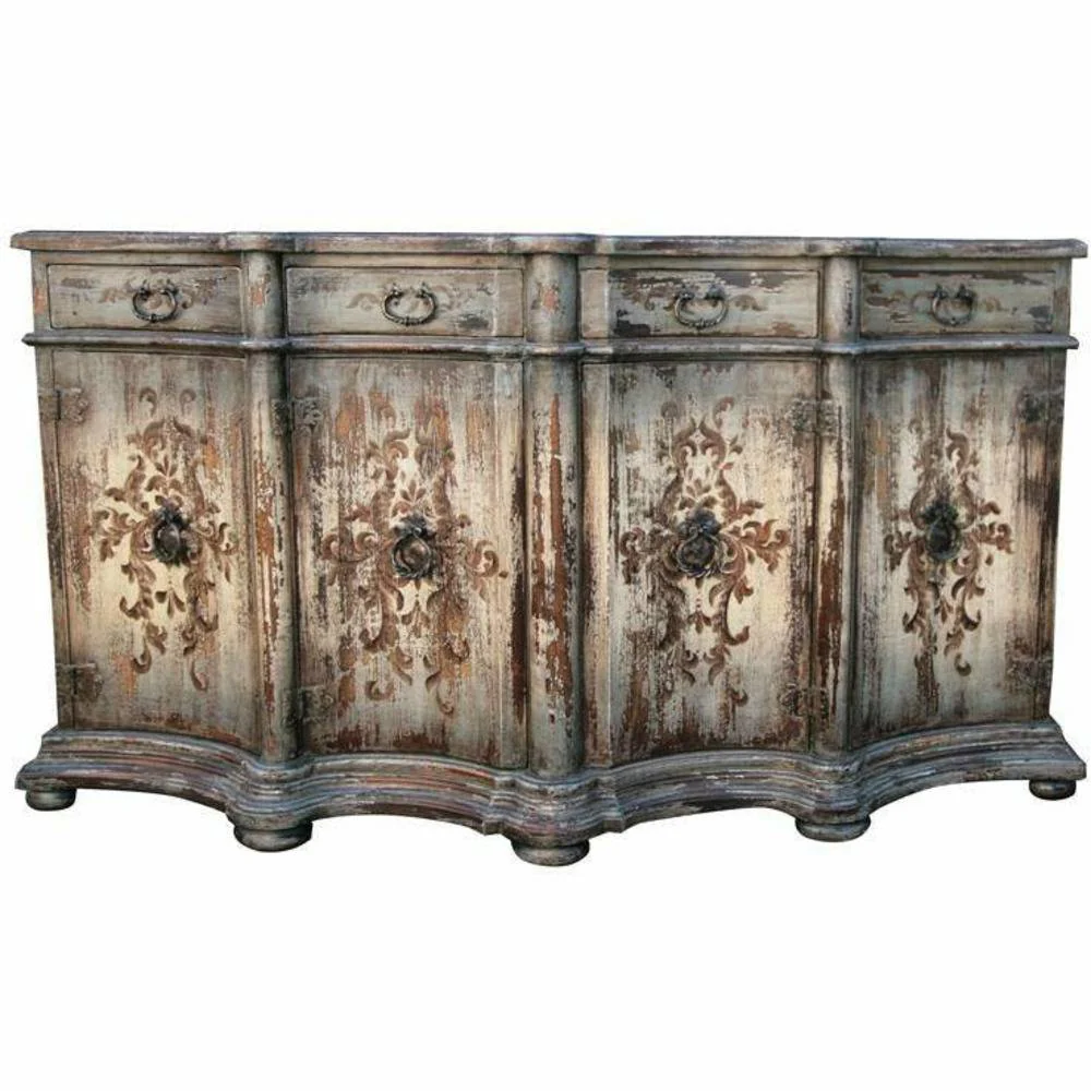 Casa Bonita Peruvian Hand-Painted Carved Wood Corsica Large Buffet