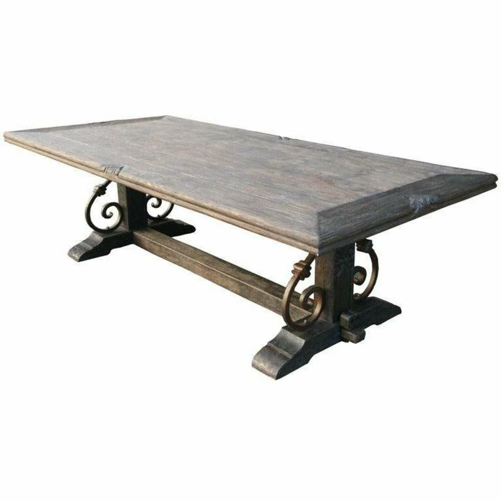Casa Bonita Peruvian Hand-Painted  Carved Wood and Hand Forged Iron Fortaleza Dining Table 8 Foot