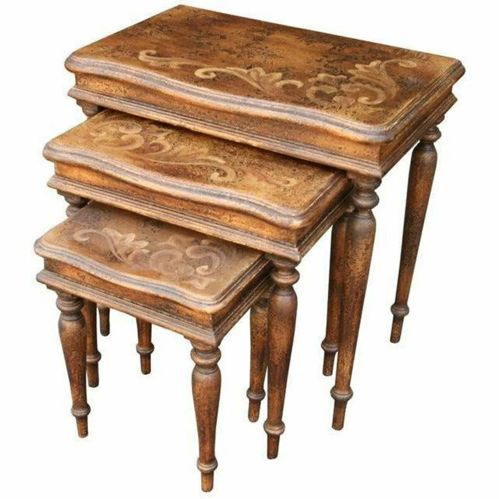 Casa Bonita Peruvian Hand-Painted Carved Wood Martina Nesting End Tables