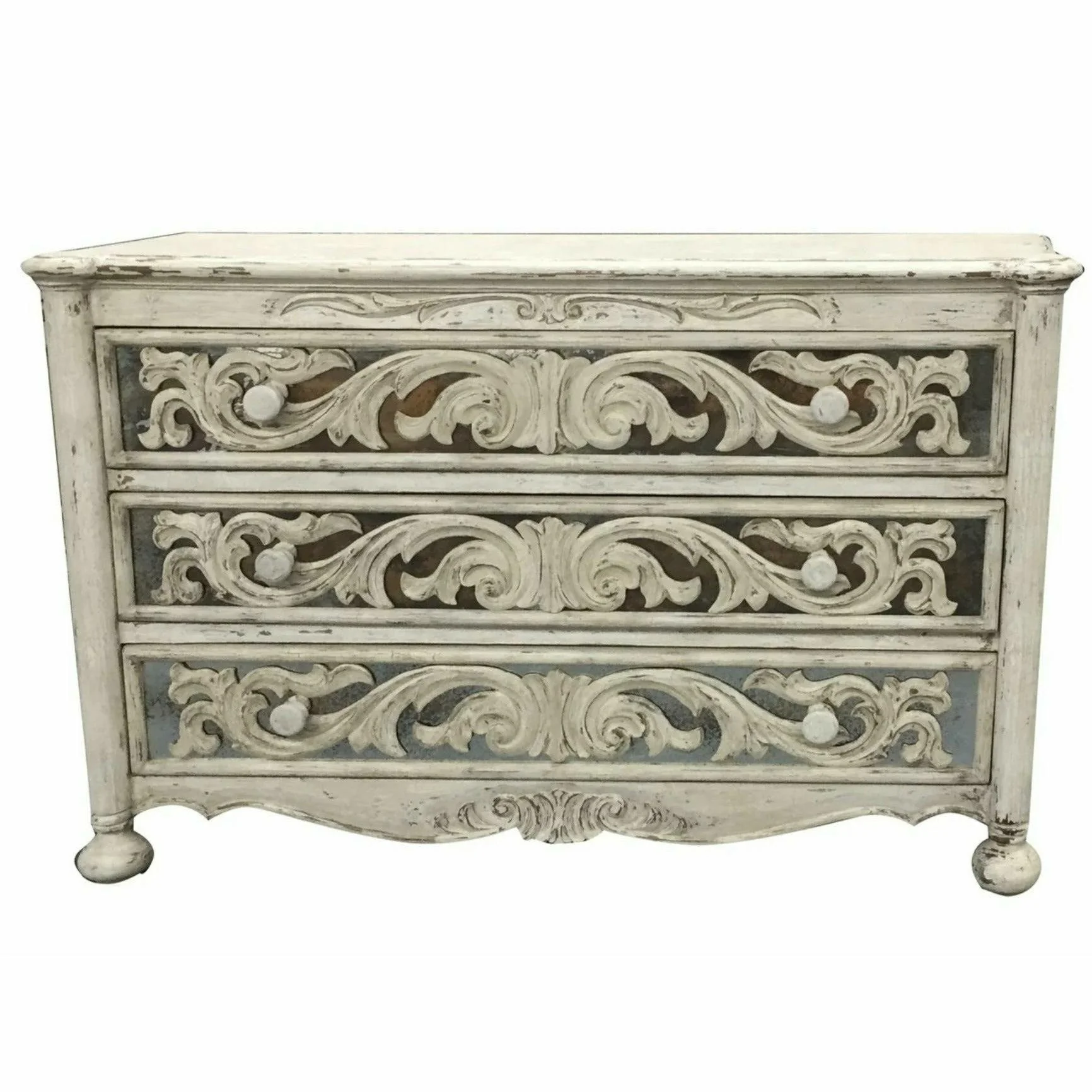 Casa Bonita Peruvian Hand-Painted Carved Wood and Antiqued Mirror Raquel Dresser