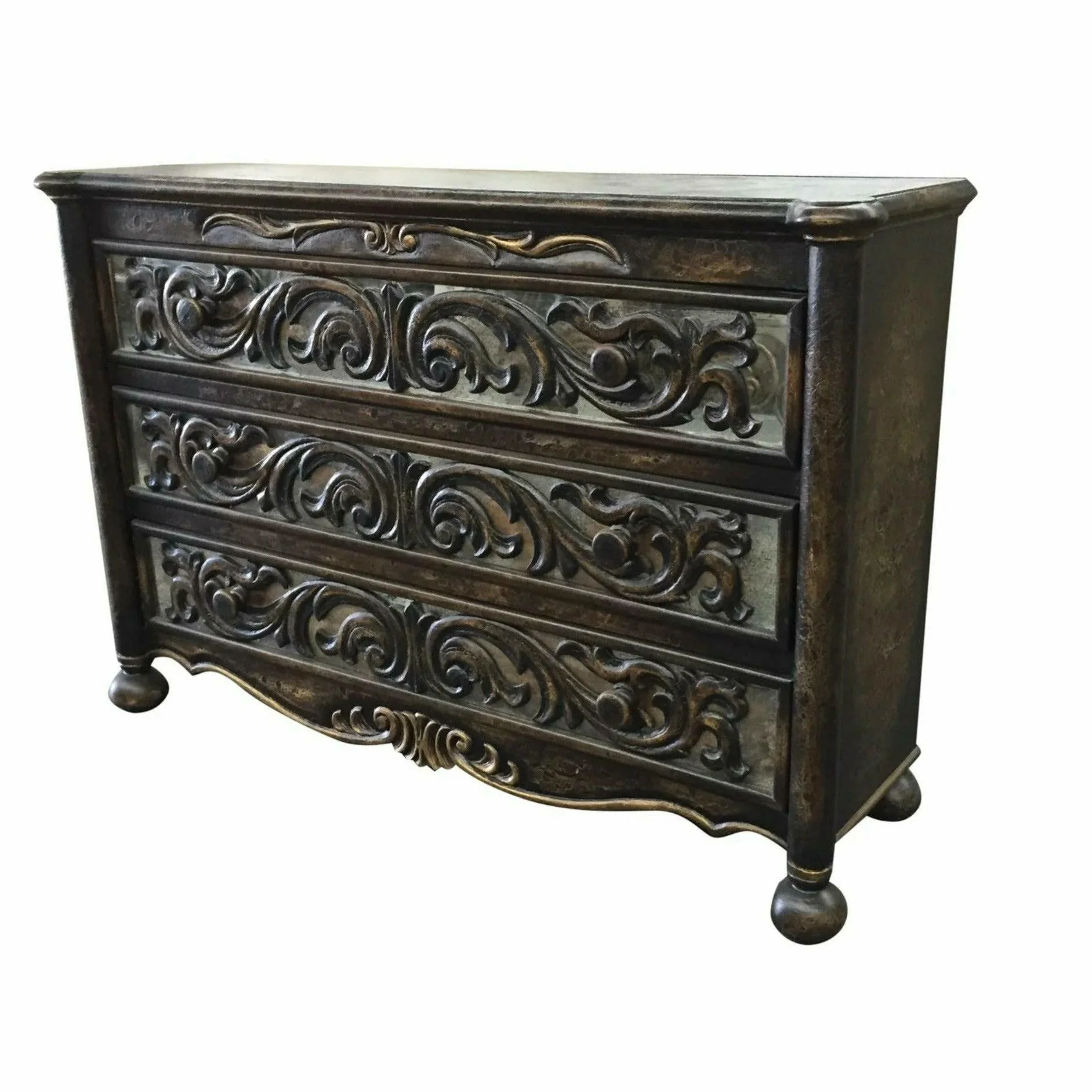Casa Bonita Peruvian Hand-Painted Carved Wood and Antiqued Mirror Raquel Dresser