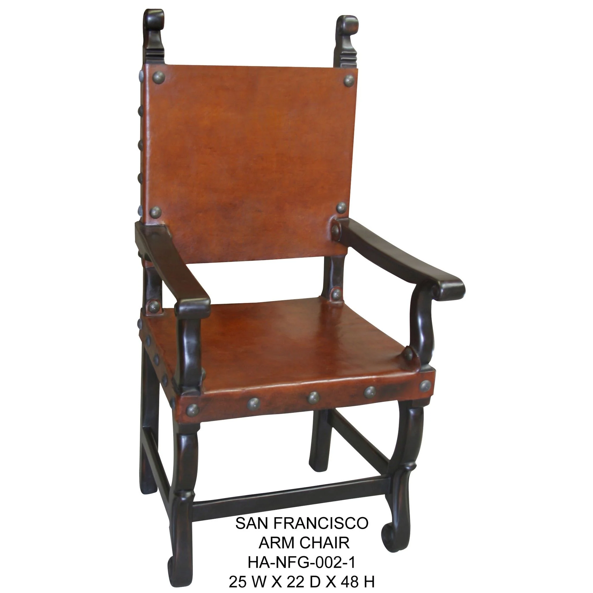 Casa Bonita Peruvian Hand-Painted Carved Wood and Leather San Francisco Arm Chair