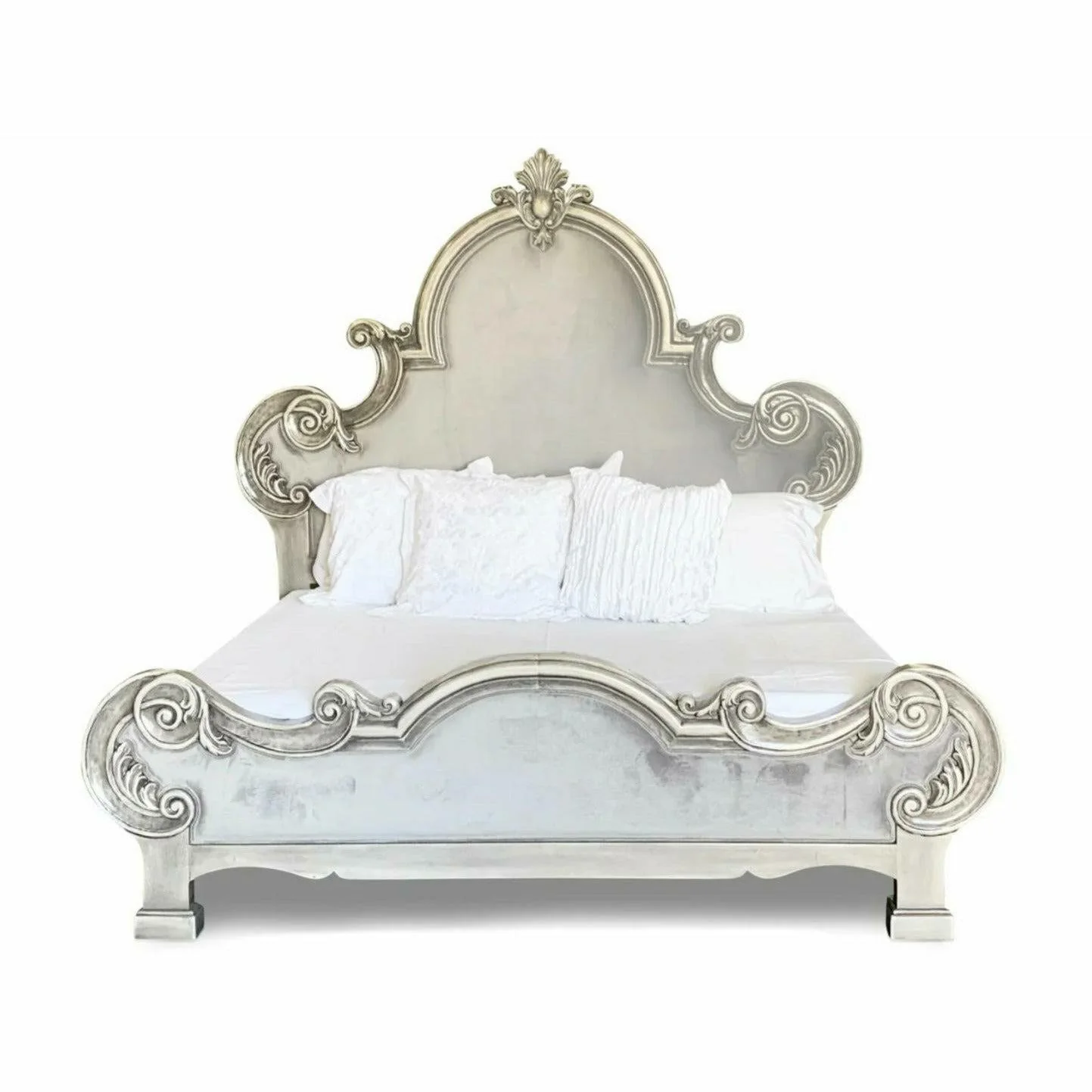 Casa Bonita Peruvian Hand-Painted Carved Wood and Linen Camila King Size Bed