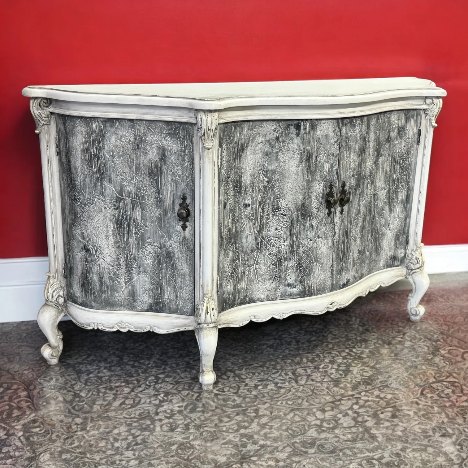 Casa Bonita Peruvian Hand-Painted Carved Wood Blanche Buffet - Image 2