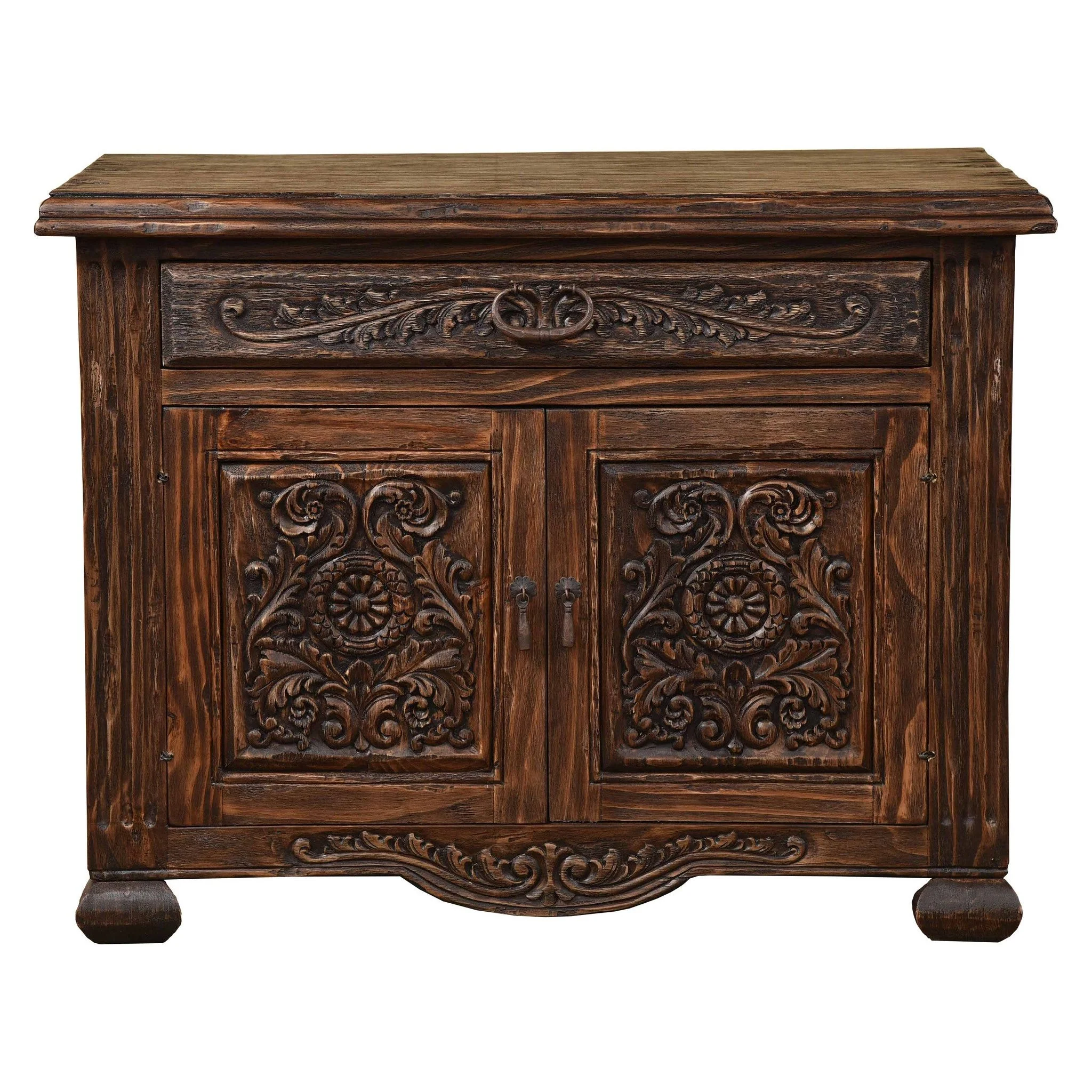 Casa Bonita Peruvian Hand-Painted Carved Wood Fortaleza Large Nightstand