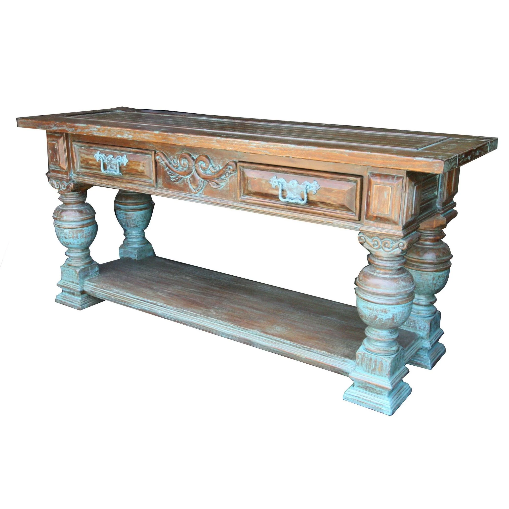 Casa Bonita Peruvian Hand-Painted Carved Wood Monasterio Console Table