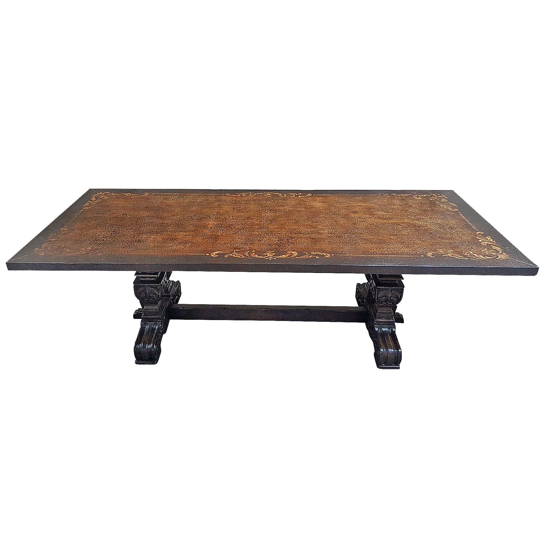 Casa Bonita Peruvian Hand-Painted Carved Wood Salamanca 8 Foot Dining Table - Image 2