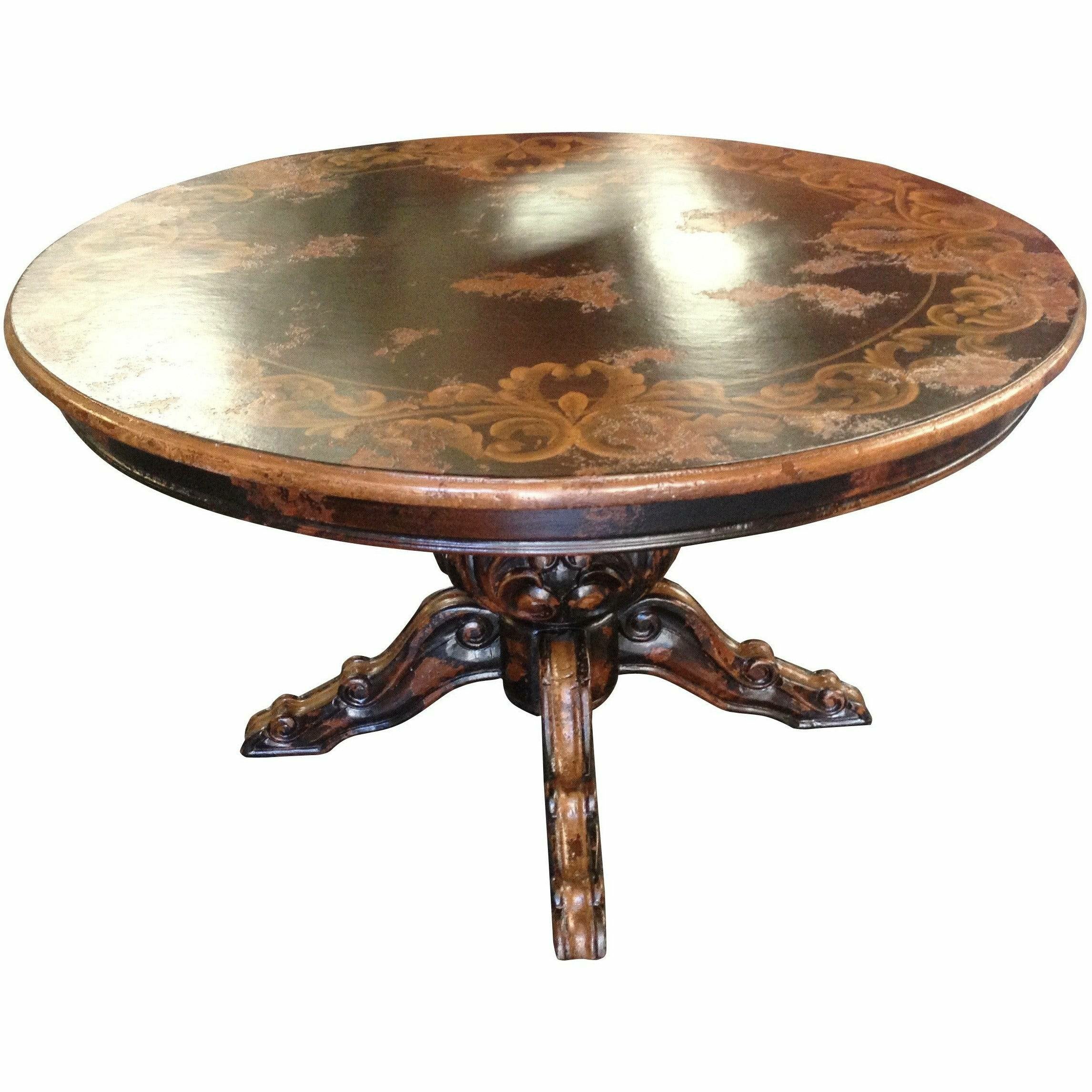 Casa Bonita Peruvian Hand-Painted and Carved Wood 54” Round Torino Dining Table