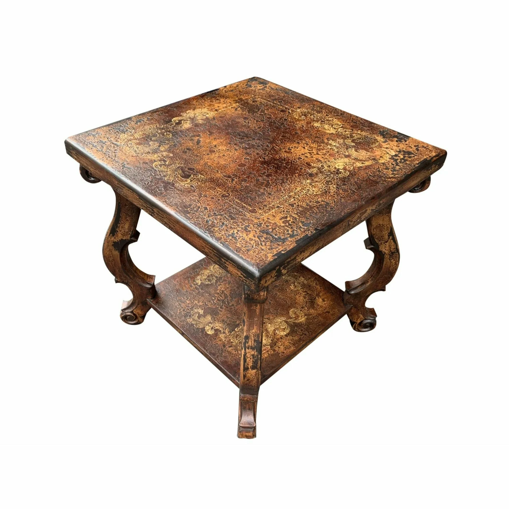 Casa Bonita Peruvian Hand-Painted Carved Wood Marbella Square End Table