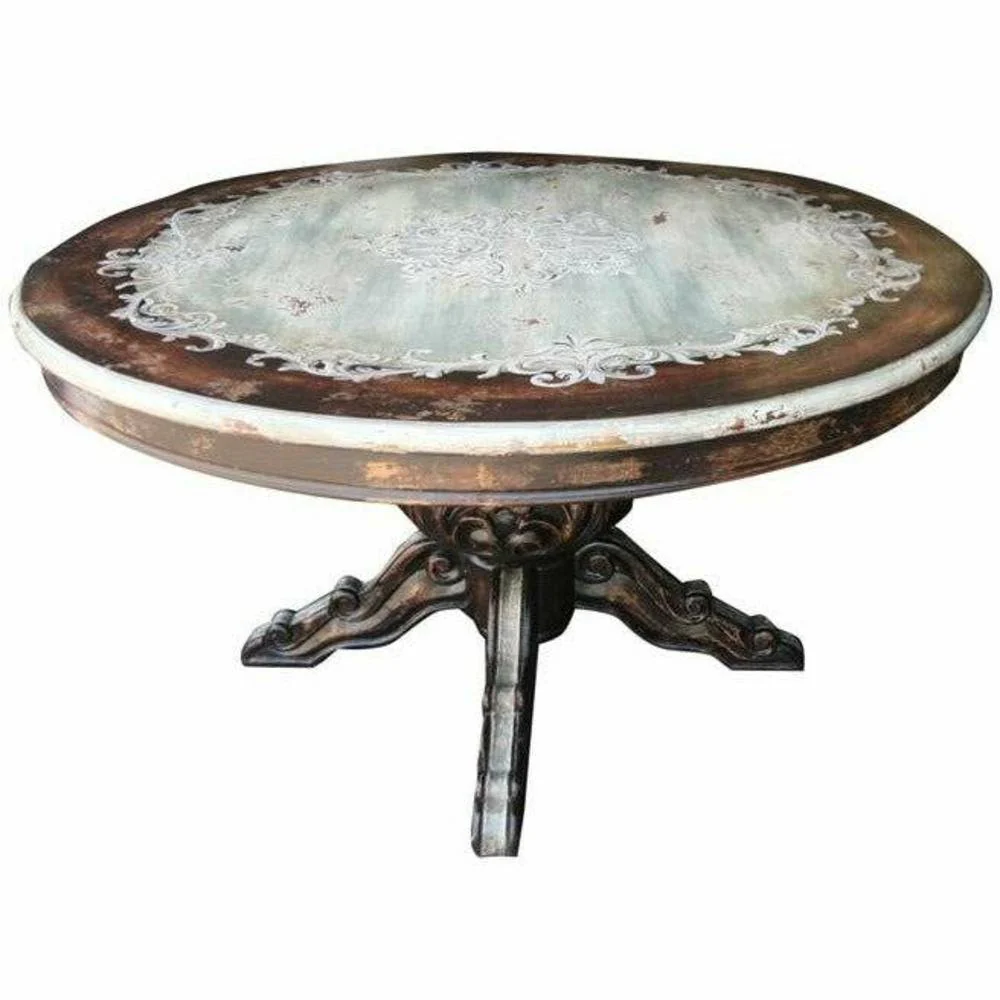 Casa Bonita Peruvian Hand-Painted and Carved Wood 60” Round Torino Dining Table