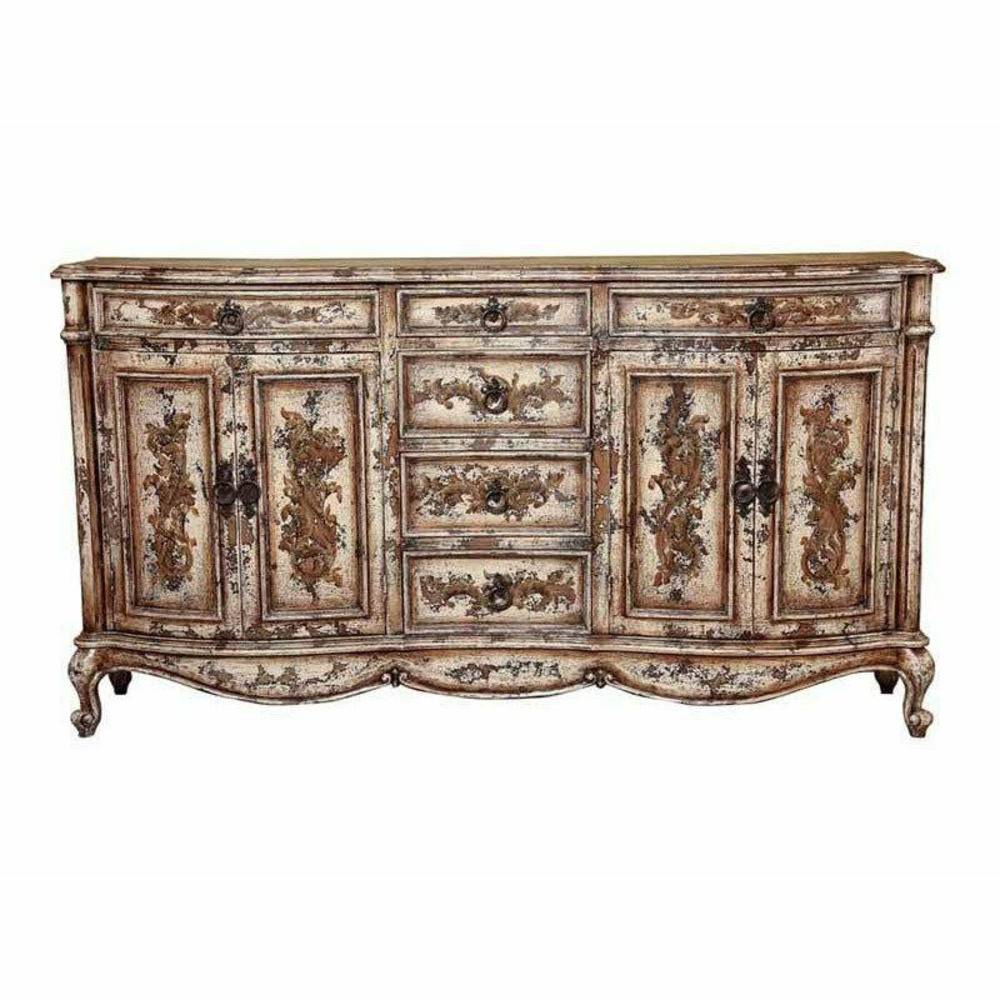 Casa Bonita Peruvian Hand-Painted Carved Wood Santa Barbara Buffet