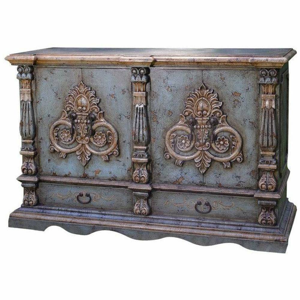 Casa Bonita Peruvian Hand-Painted Carved Wood Medallion Buffet
