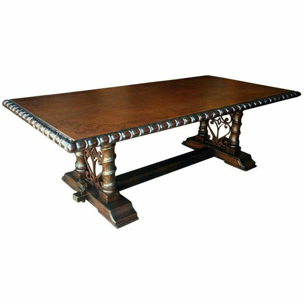 Casa Bonita Peruvian Hand-Painted Carved Wood Madrid Dining Table 7 Foot