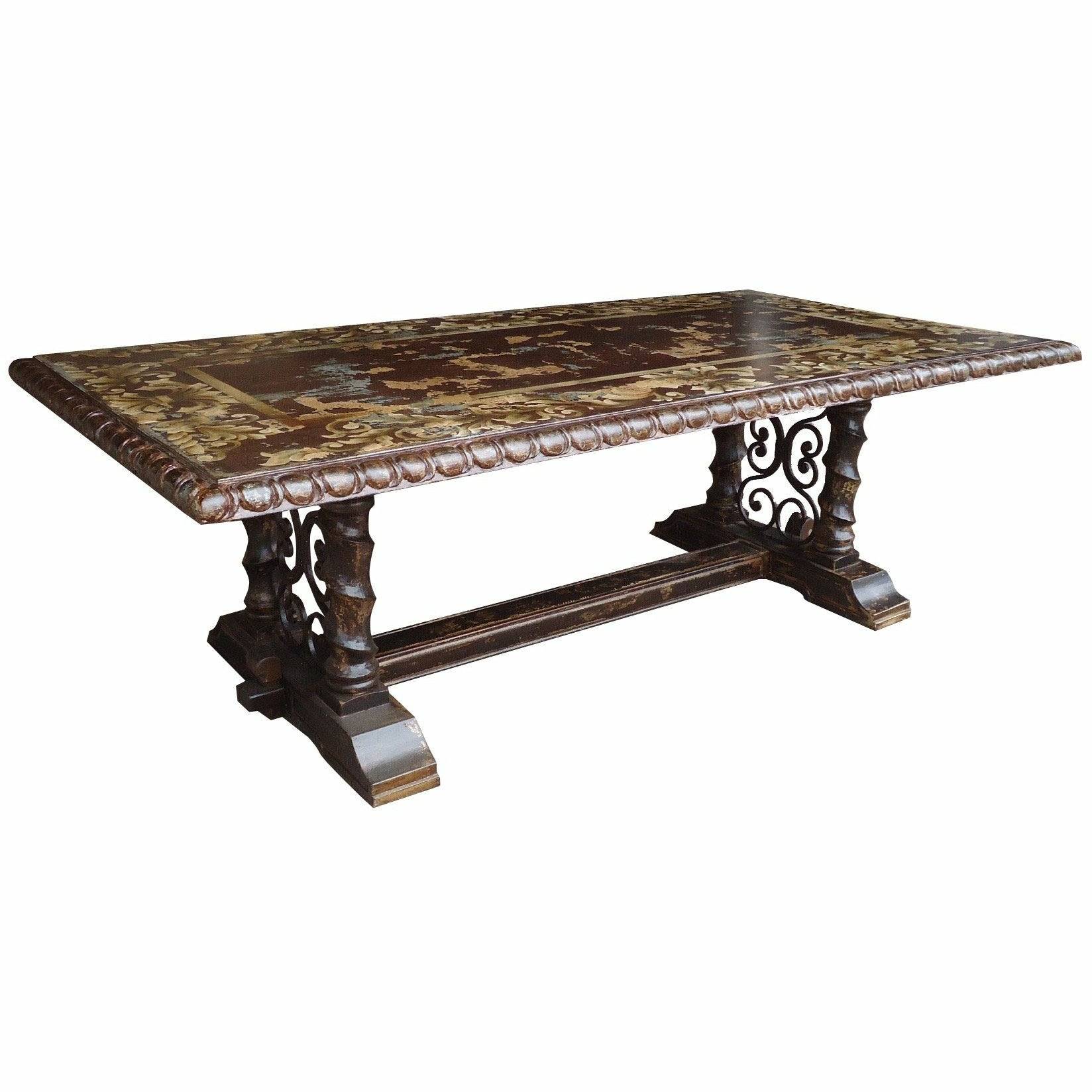 Casa Bonita Peruvian Hand-Painted Carved Wood Madrid Dining Table 8 Foot