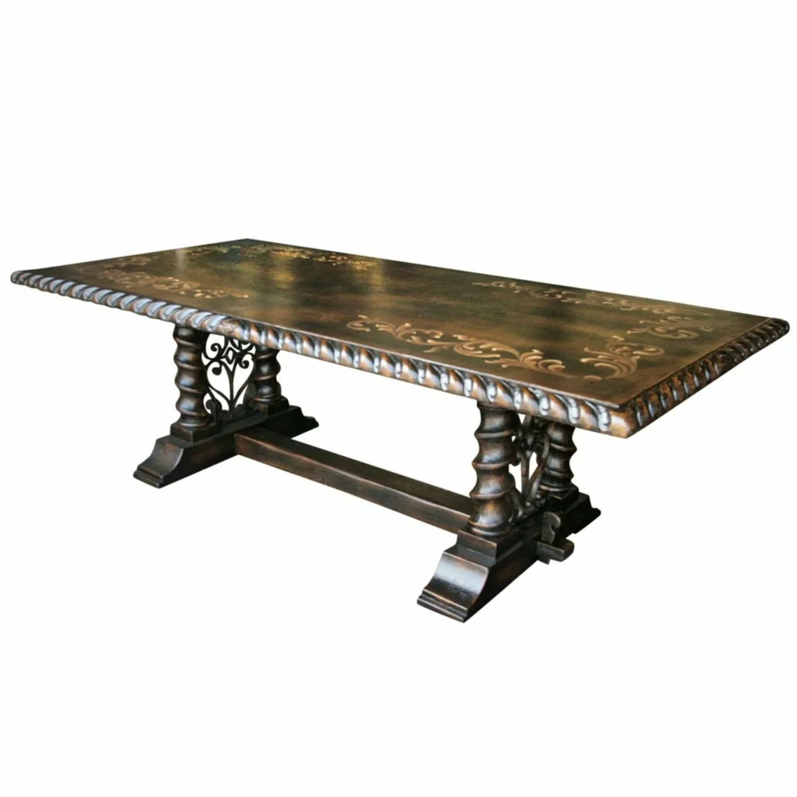 Casa Bonita Peruvian Hand-Painted Carved Wood Madrid Dining Table 9 Foot
