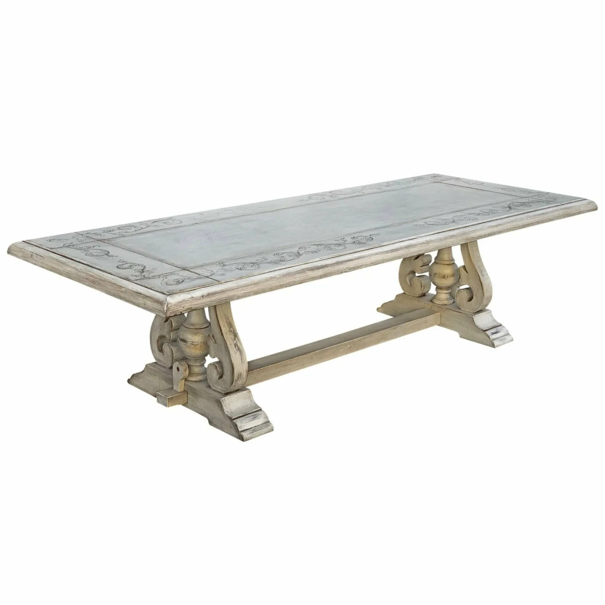 Casa Bonita Peruvian Hand-Painted Carved Wood Magnolia 9 Foot Dining Table