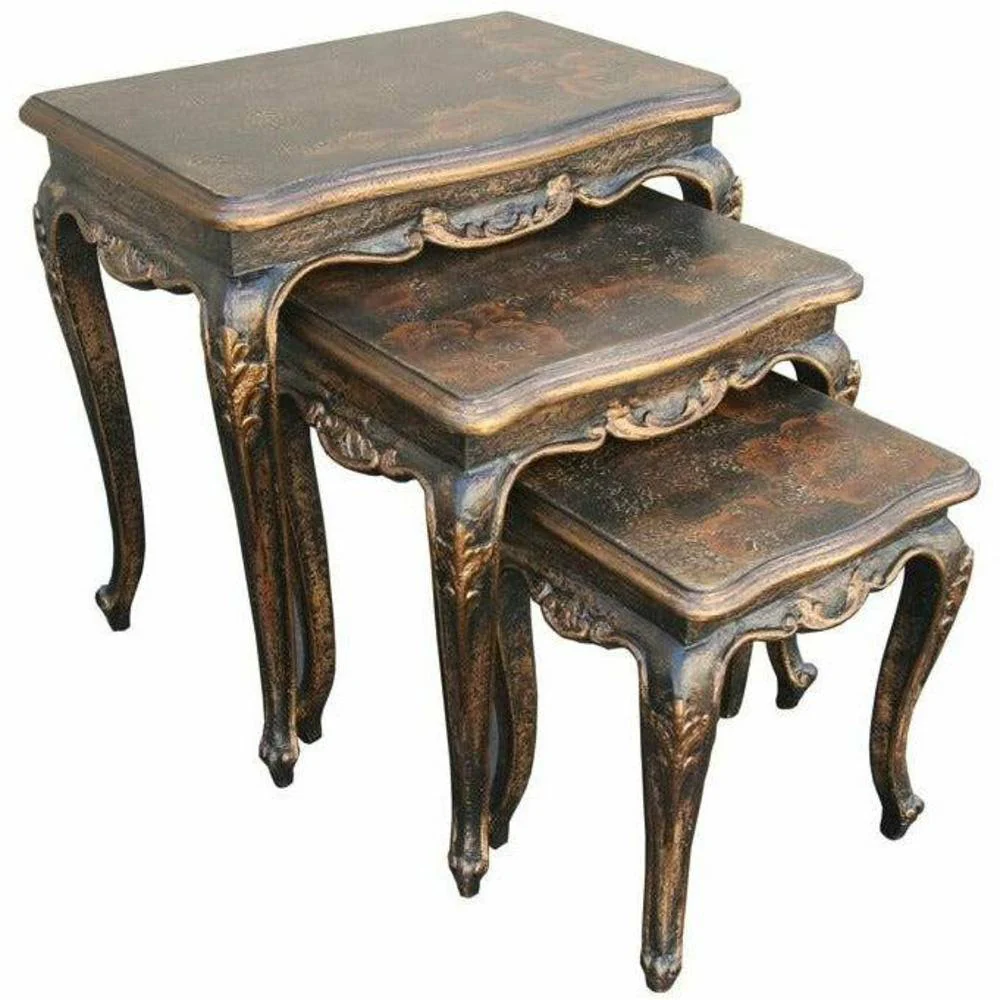 Casa Bonita Peruvian Hand-Painted Carved Wood Francis Nesting End Tables