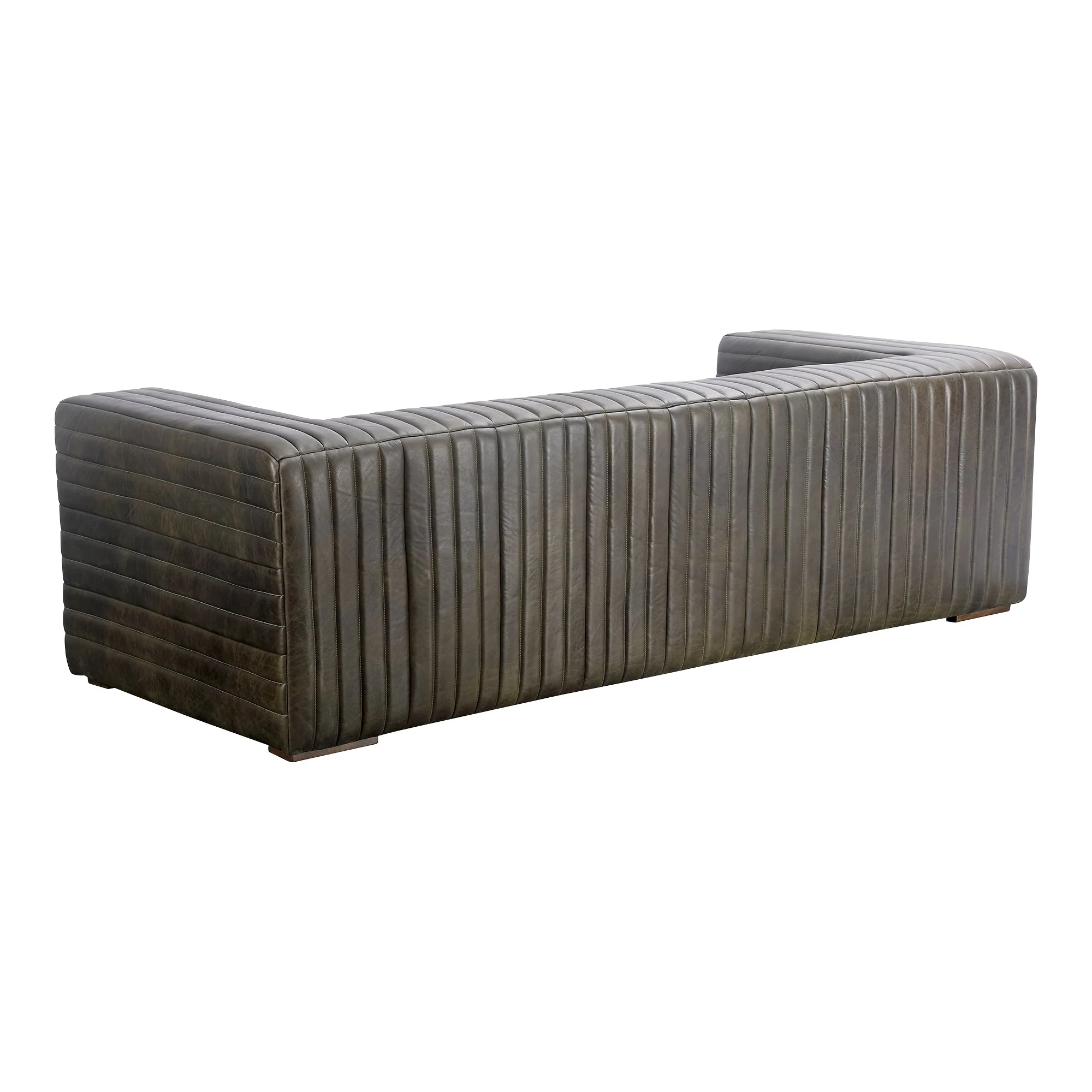 Moe's Home Collection Castle Channel Stiched Green Leather Sofa - Image 6