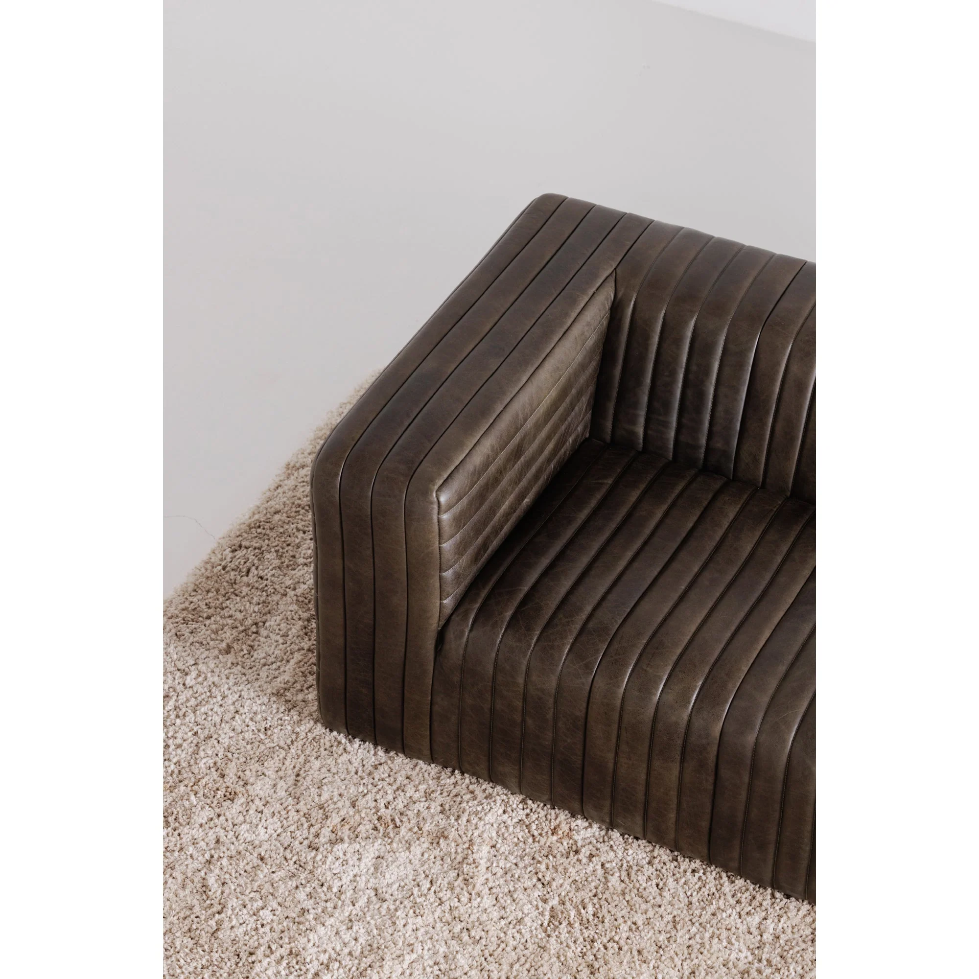 Moe's Home Collection Castle Channel Stiched Green Leather Sofa - Image 8