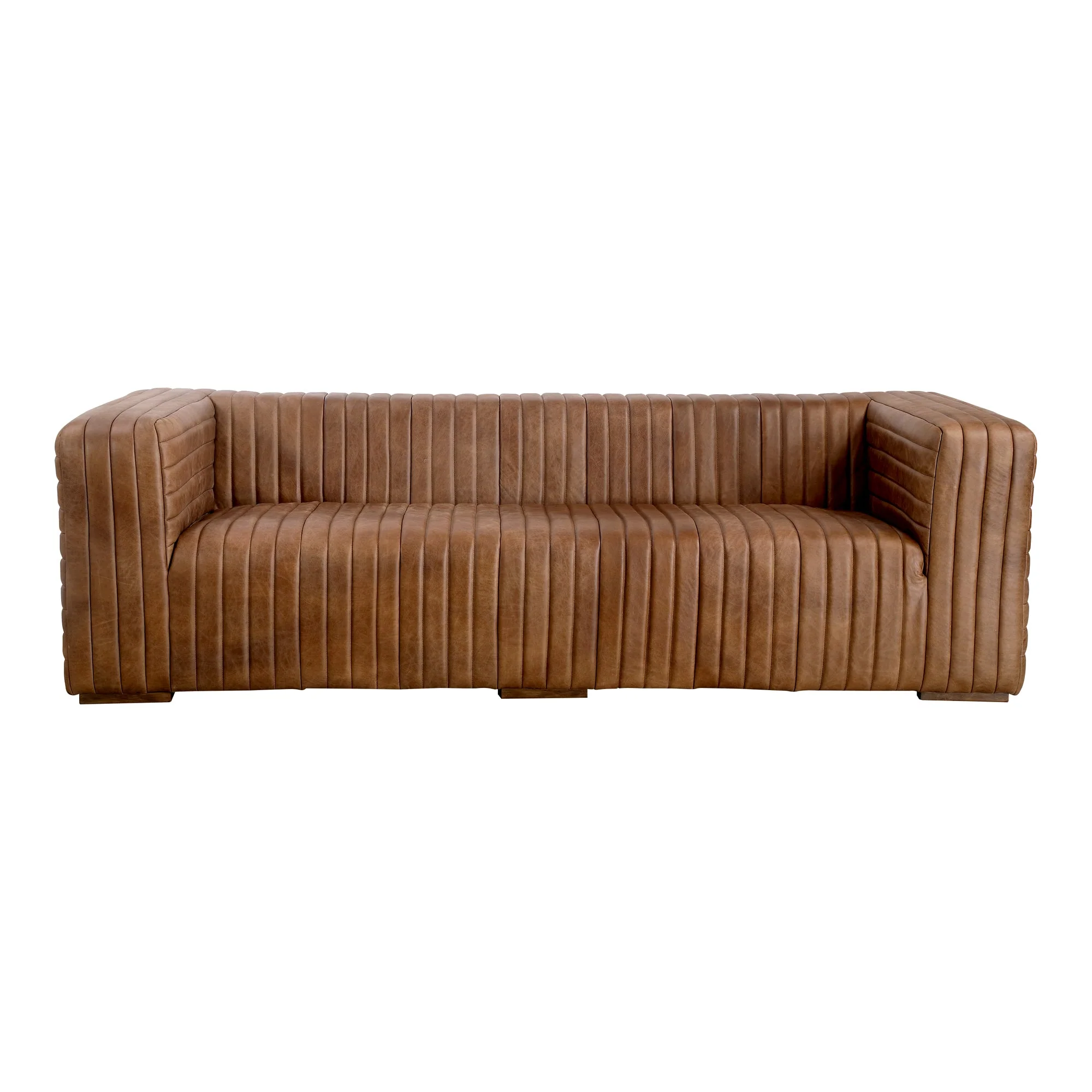 Moe's Home Collection Castle Channel Stitched Brown Leather Sofa - Image 2