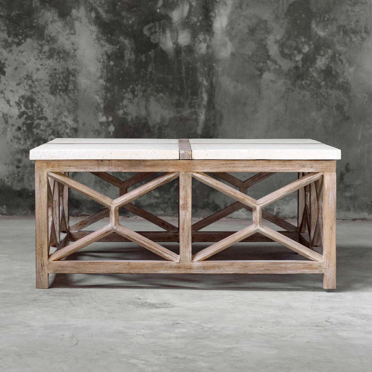 Uttermost Catali Natural Ivory Limestone Top With Wood Base Coffee Table - Image 3