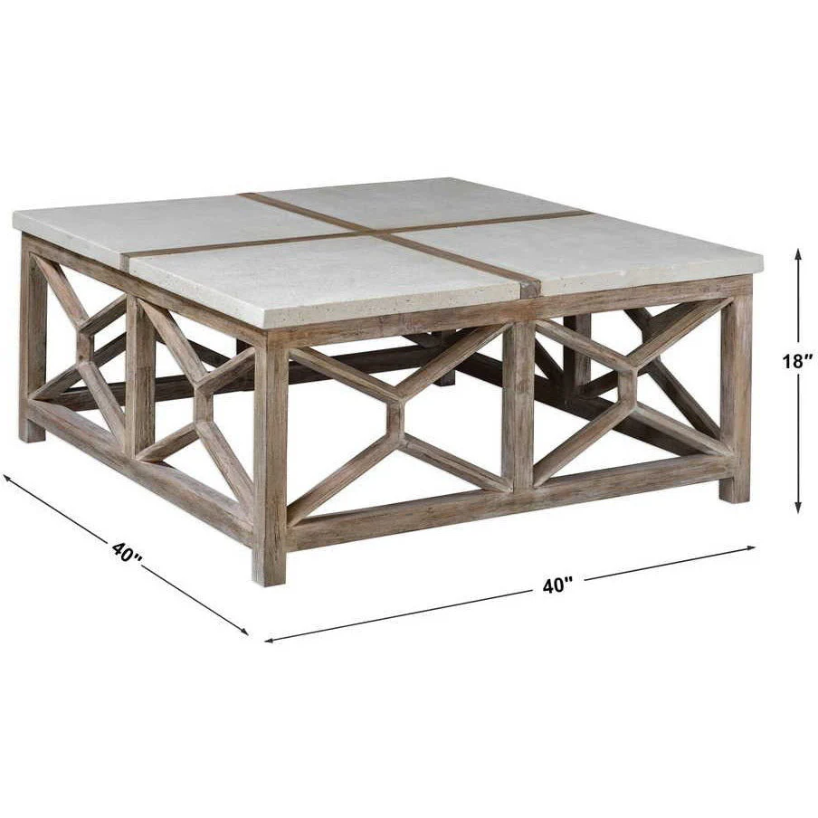 Uttermost Catali Natural Ivory Limestone Top With Wood Base Coffee Table - Image 7