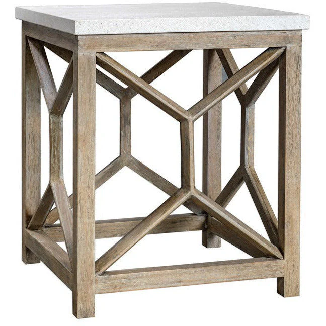 Uttermost Catali Natural Ivory Limestone Top With Wood Base End Table
