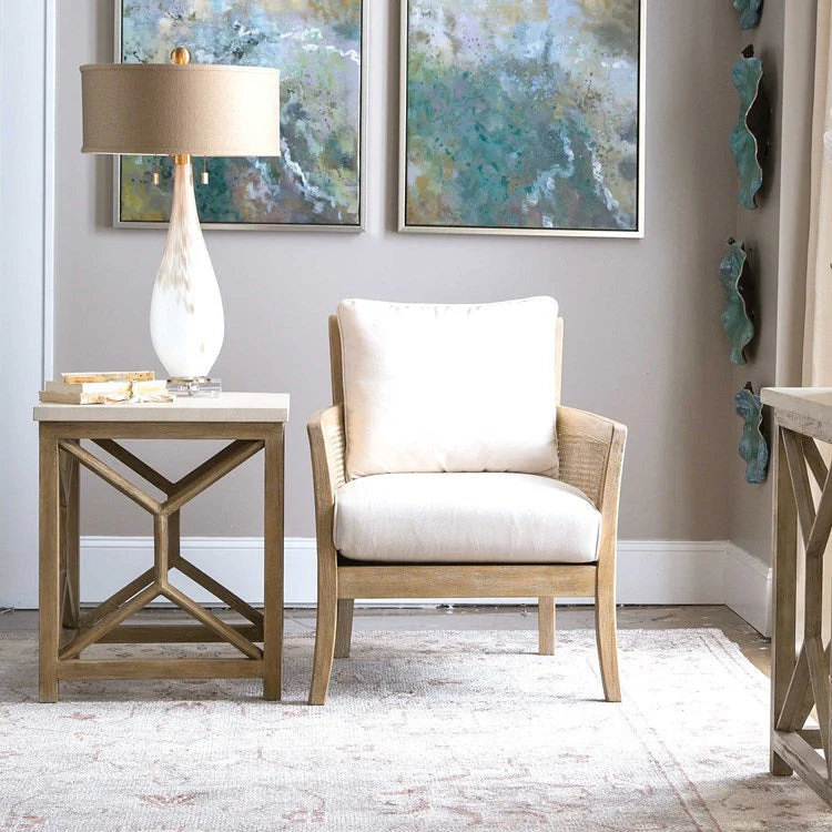 Uttermost Catali Natural Ivory Limestone Top With Wood Base End Table - Image 4