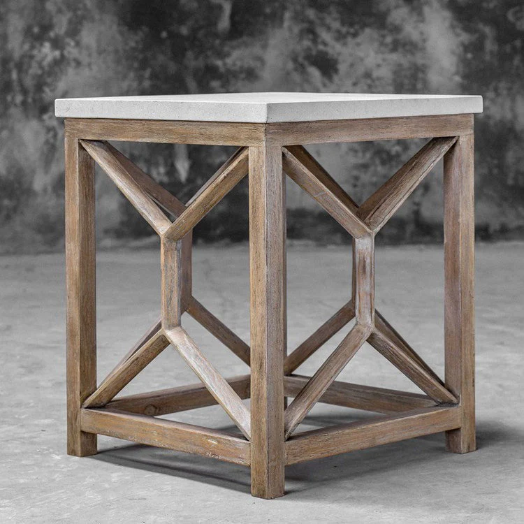 Uttermost Catali Natural Ivory Limestone Top With Wood Base End Table - Image 5