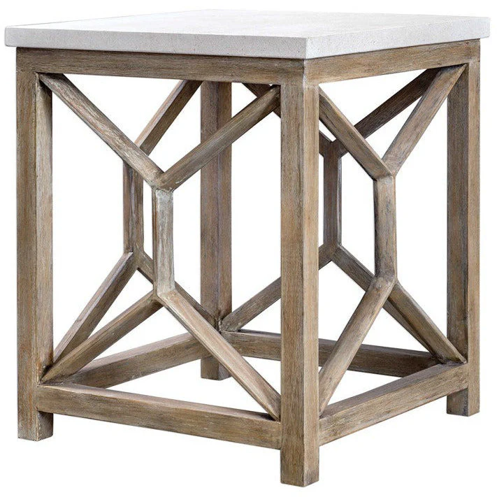 Uttermost Catali Natural Ivory Limestone Top With Wood Base End Table - Image 6