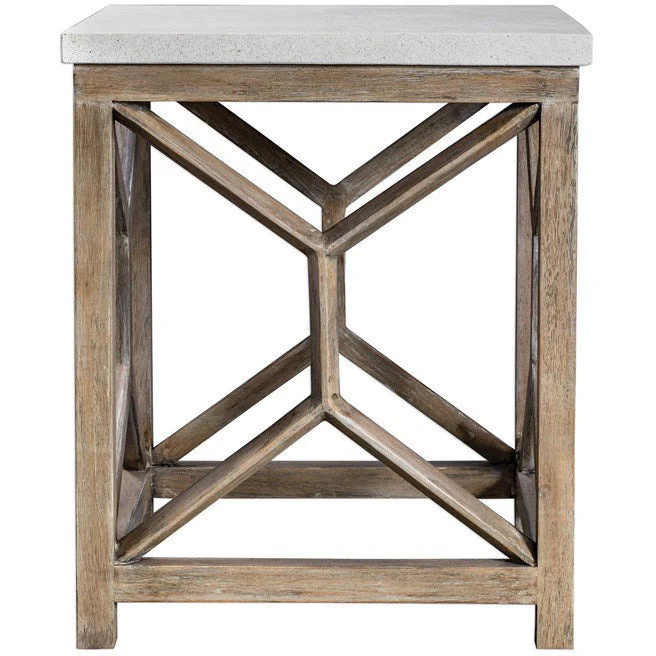 Uttermost Catali Natural Ivory Limestone Top With Wood Base End Table - Image 7