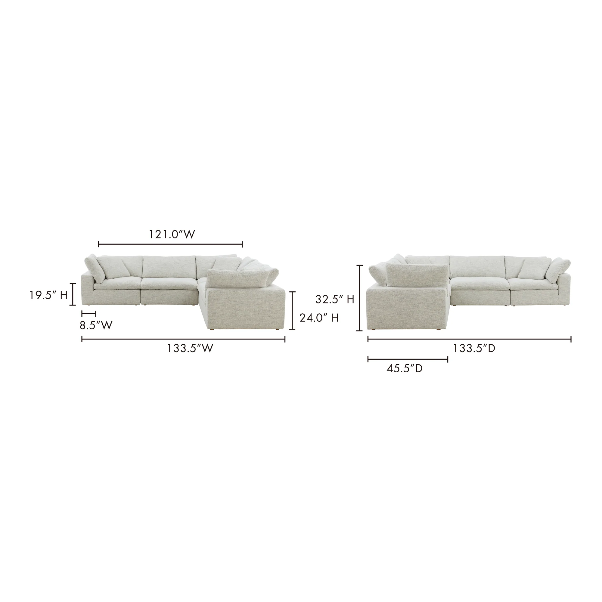Moe's Home Collection Clay Classic L-Shaped Modular Sectional ~ Coastside Sand Performance Fabric - Image 7
