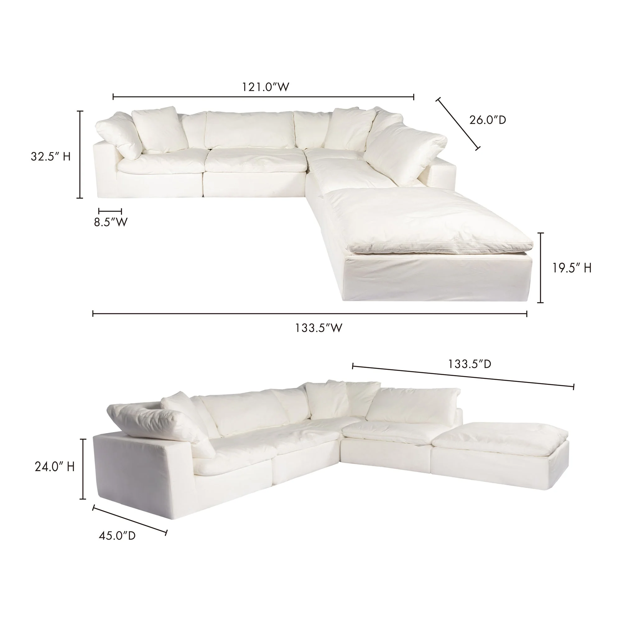 Moe's Home Collection Clay Dream Modular Sectional ~ Cream White LiveSmart Performance Fabric - Image 5