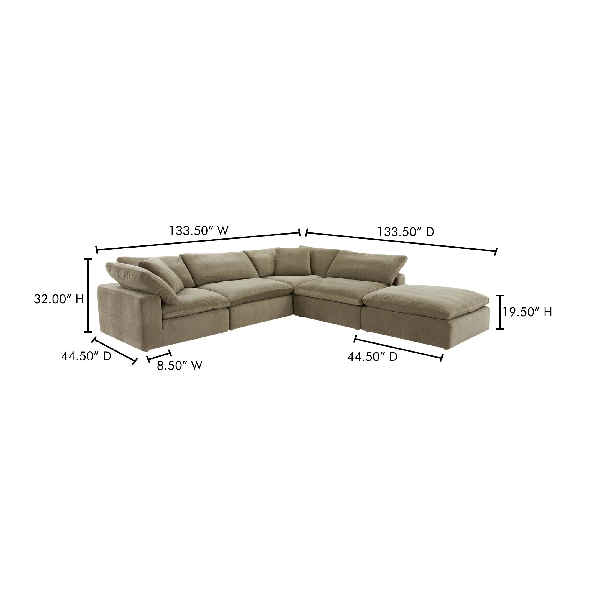 Moe's Home Collection Clay Dream Modular Sectional ~ Desert Sage Green Performance Fabric - Image 8