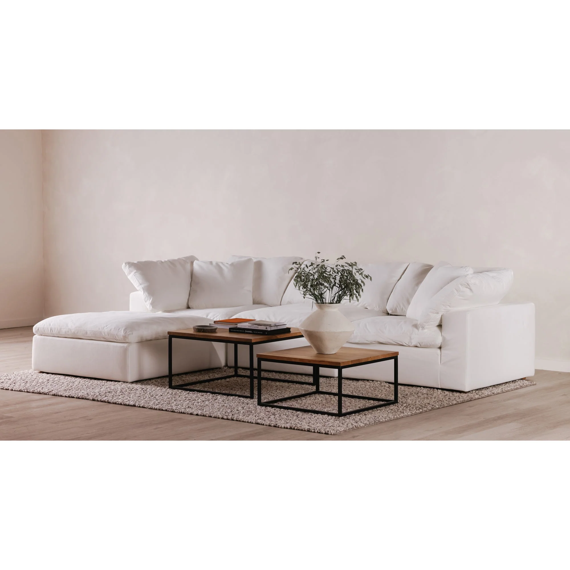 Moe's Home Collection Clay Lounge Modular Sectional ~ Cream White LiveSmart Performance Fabric