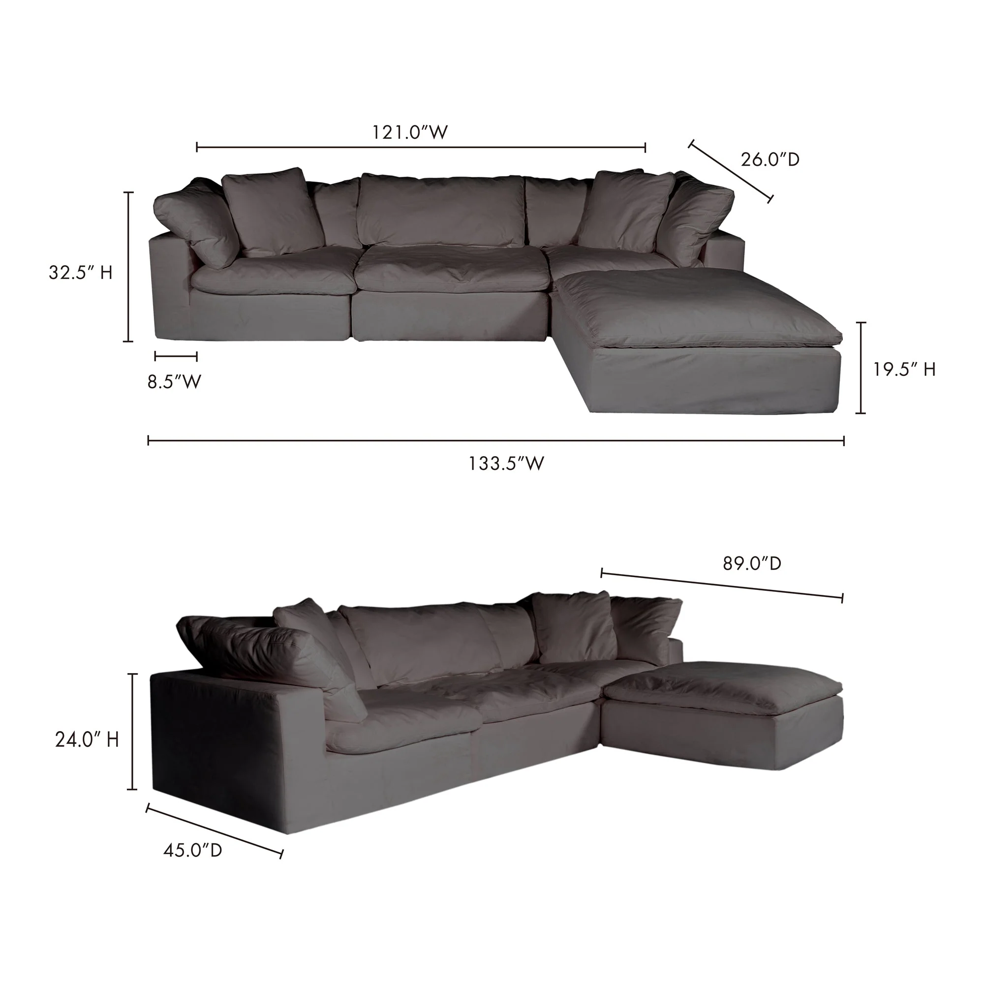 Moe's Home Collection Clay Lounge Modular Sectional ~ Light Grey LiveSmart Performance Fabric - Image 5