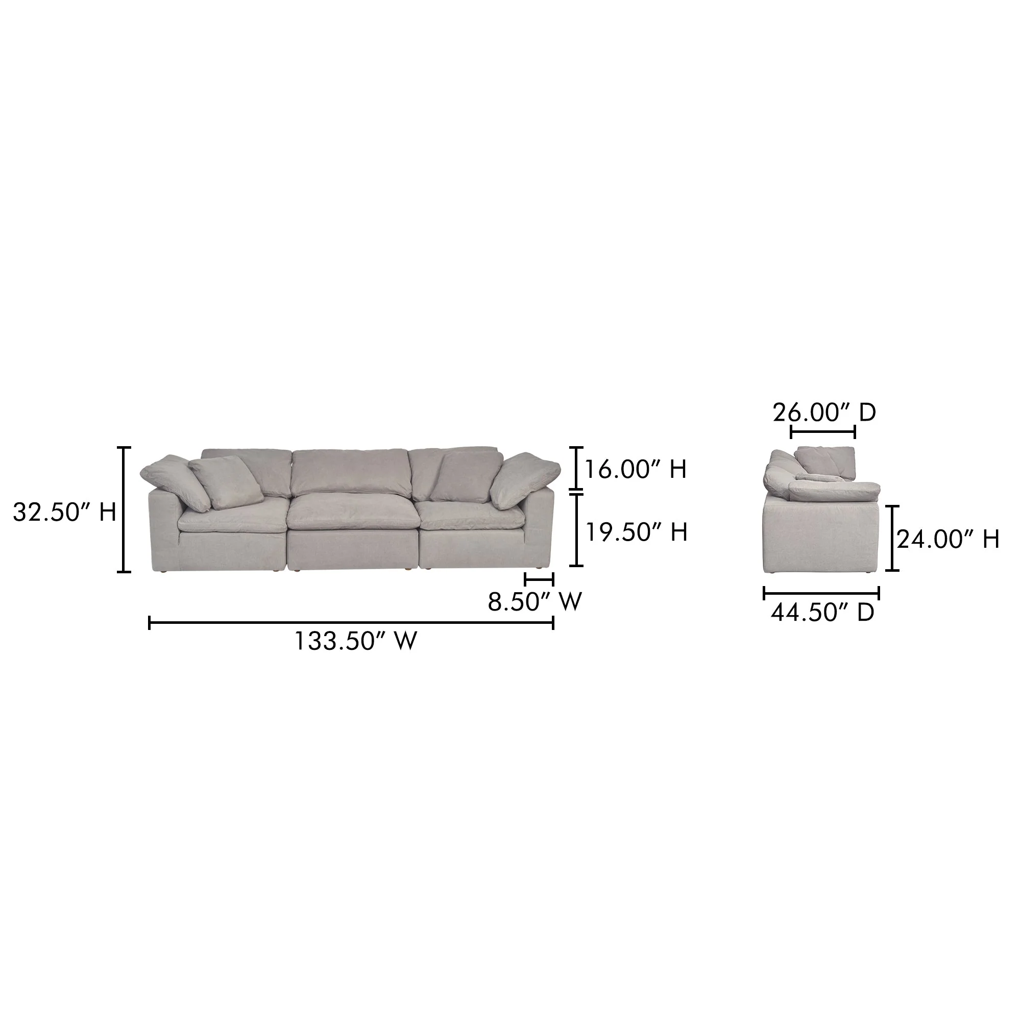 Moe's Home Collection Clay Modular Sofa ~ Light Grey LiveSmart Performance Fabric - Image 7